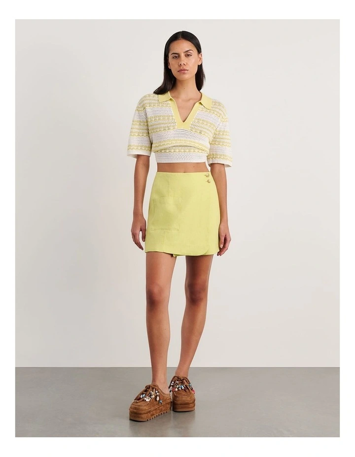 Kayla Linen Wrap Mini Skirt in Yellow image 3