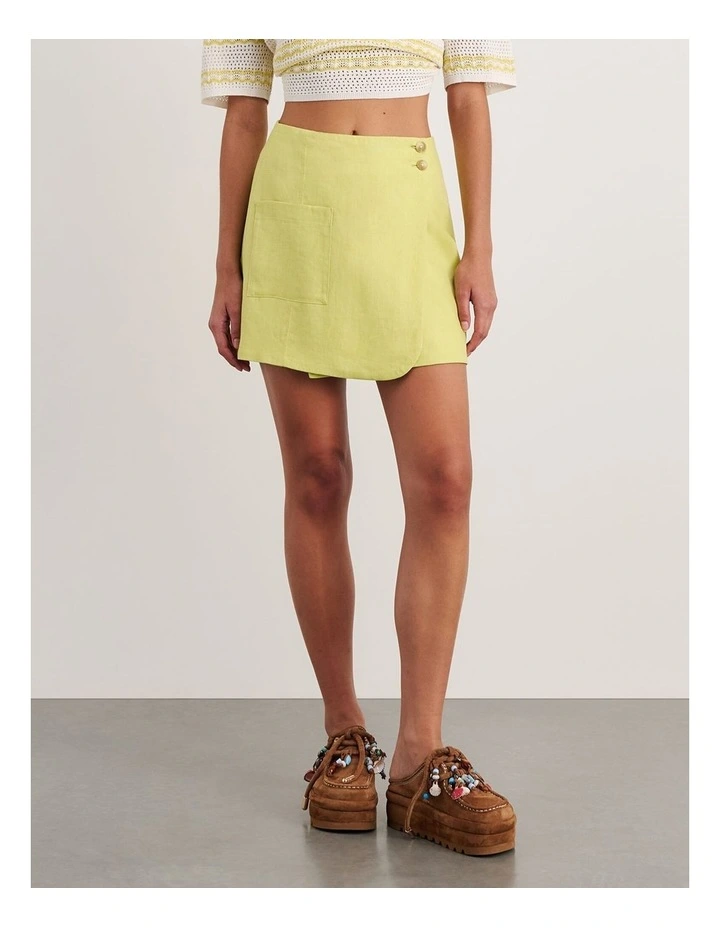 Kayla Linen Wrap Mini Skirt in Yellow image 4