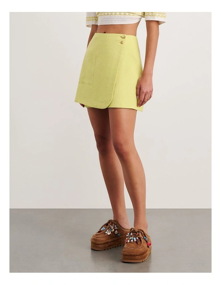 Kayla Linen Wrap Mini Skirt in Yellow image 5