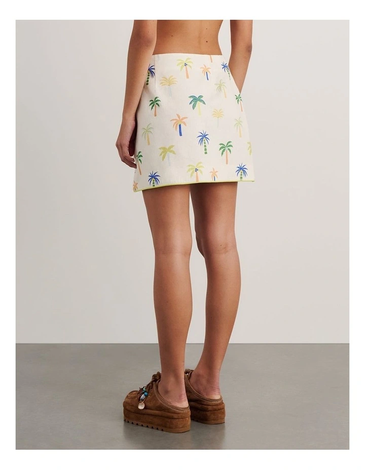 Palm Tie Wrap Mini Skirt in Cream image 2