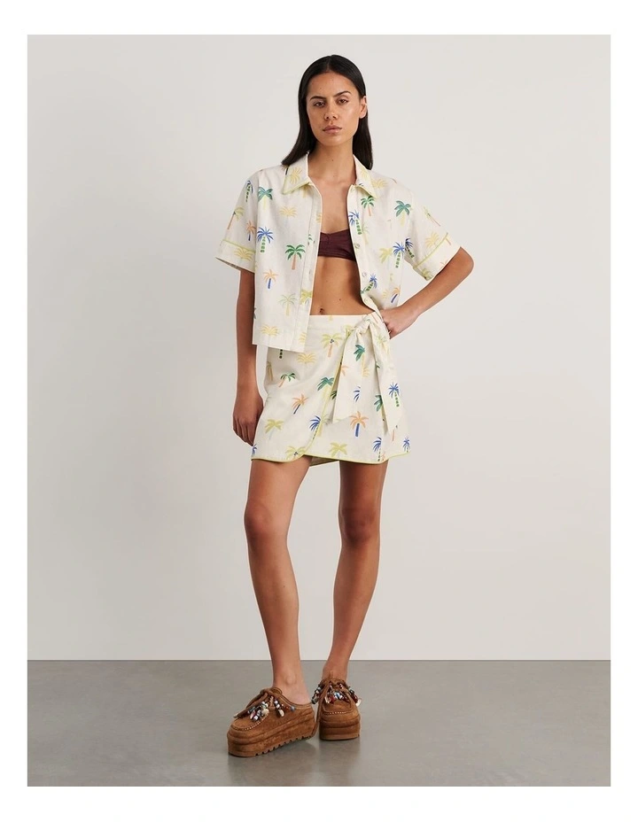 Palm Tie Wrap Mini Skirt in Cream image 3
