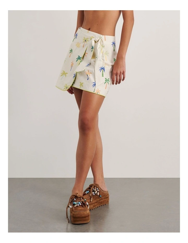 Palm Tie Wrap Mini Skirt in Cream image 5
