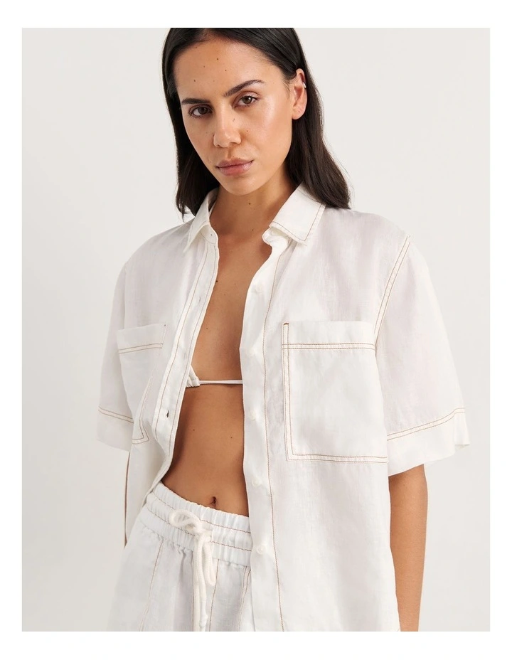 Gigi Relaxed Short Sleeve Shirt in White image 7