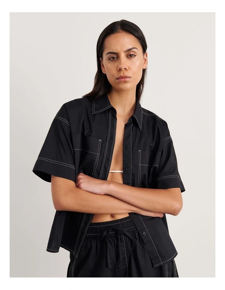 Eden Relaxed Short Sleeve Shirt in Black image 4