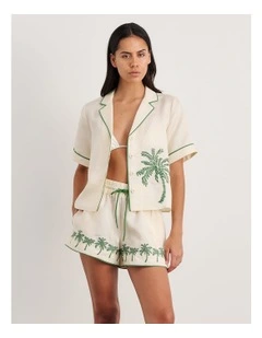 Palm Embroidered Shirt in Beige