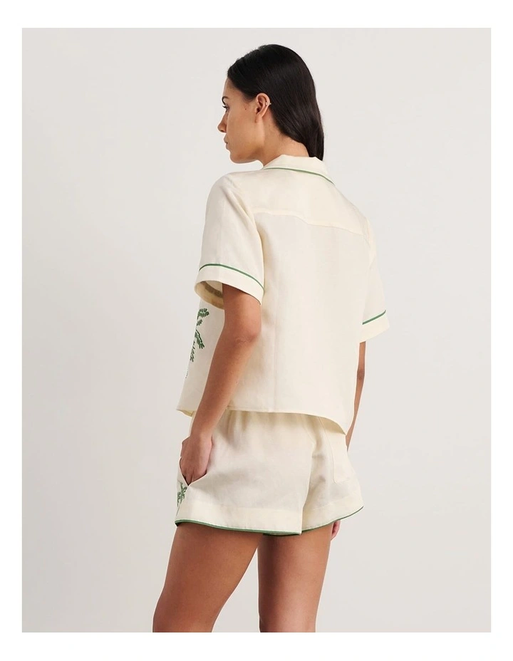 Palm Embroidered Shirt in Beige image 2