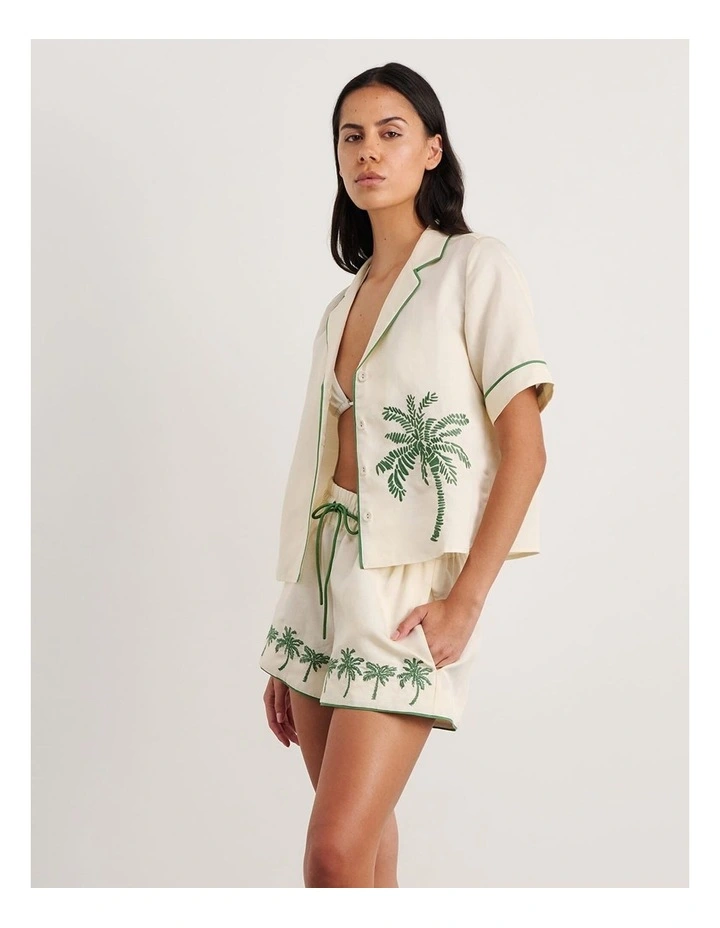 Palm Embroidered Shirt in Beige image 3