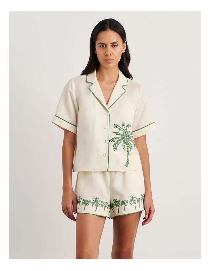 Palm Embroidered Shirt in Beige image 4