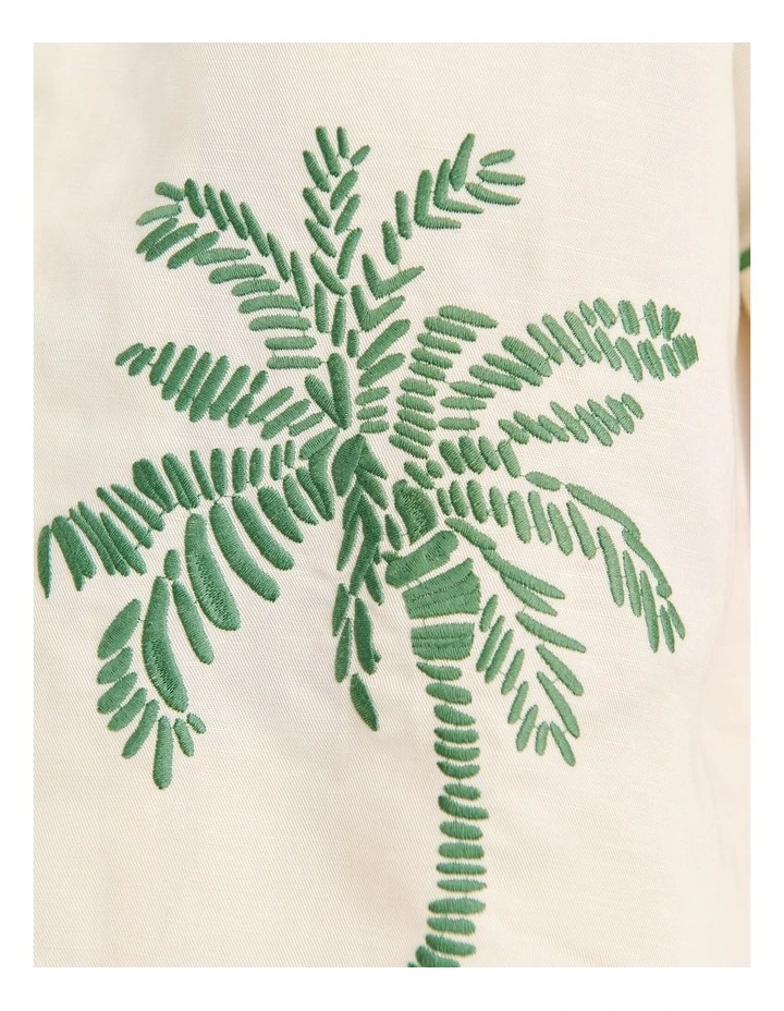 Palm Embroidered Shirt in Beige image 5