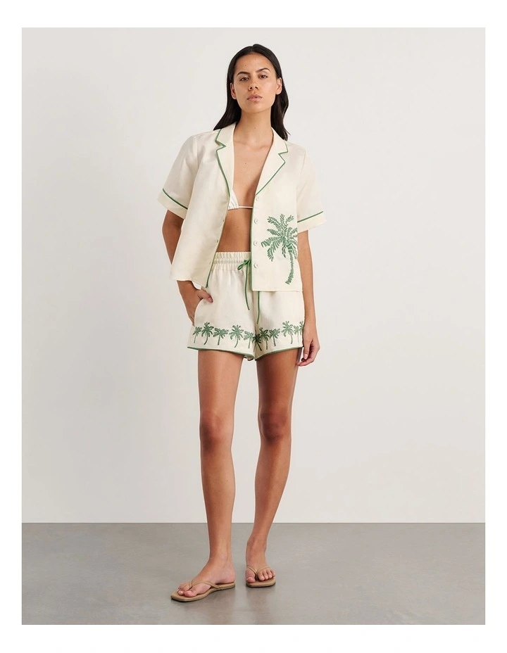 Palm Embroidered Shirt in Beige image 6