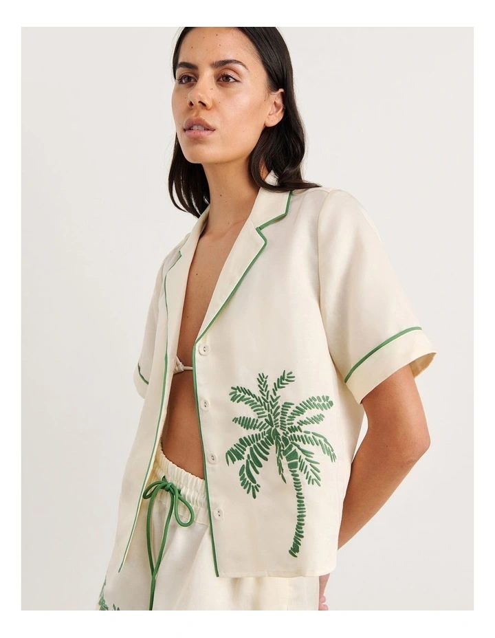 Palm Embroidered Shirt in Beige image 7