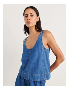 Loe Denim Scoop Tank in Blue
