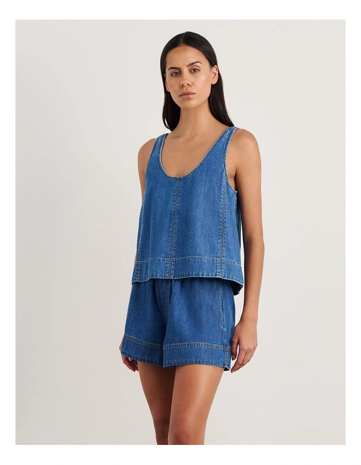 Loe Denim Scoop Tank in Blue image 3