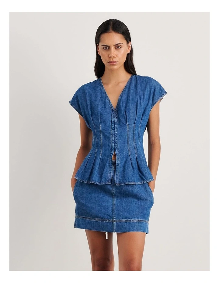 Loe Pintuck Denim Top in Blue image 1