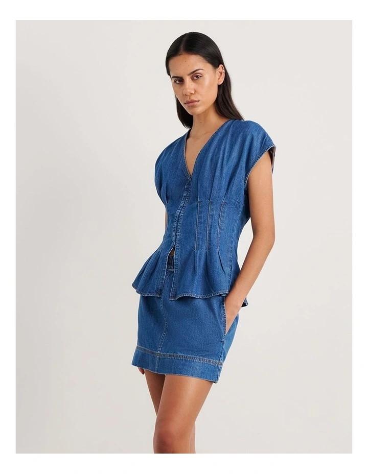 Loe Pintuck Denim Top in Blue image 3