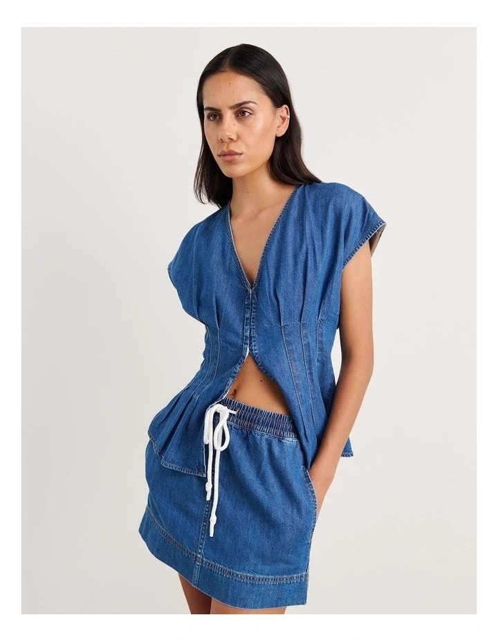 Loe Pintuck Denim Top in Blue image 5
