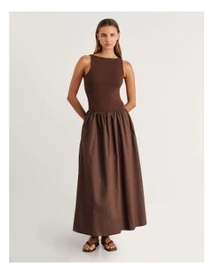 Emma Mixed Media Dress in Brown