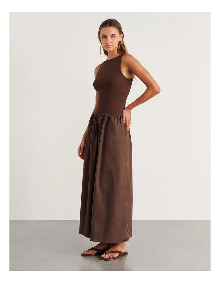 Emma Mixed Media Dress in Brown image 3