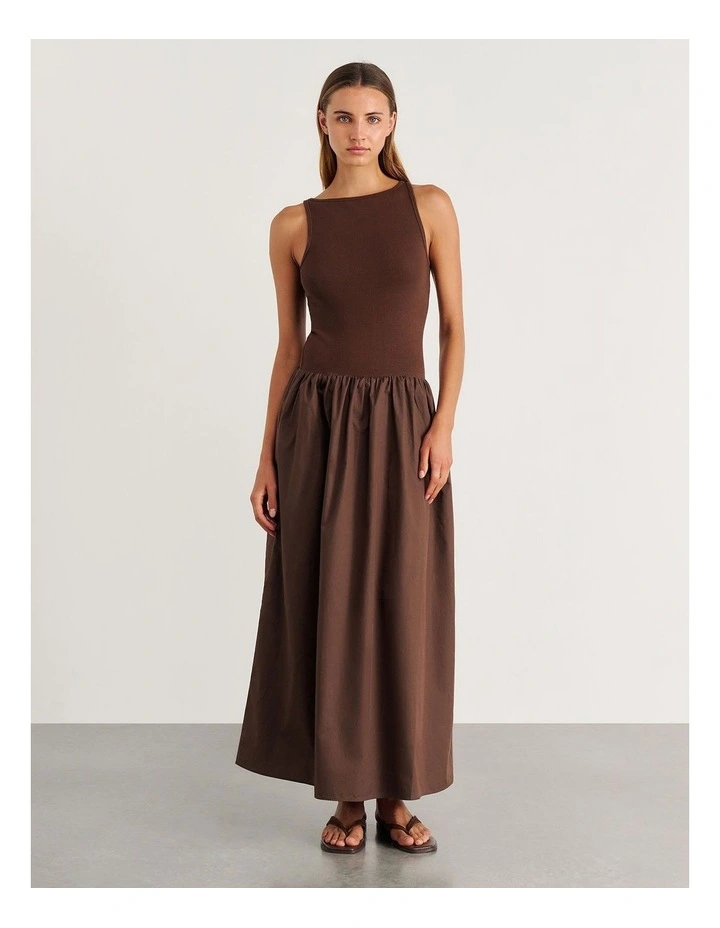 Emma Mixed Media Dress in Brown image 4