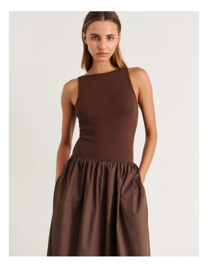 Emma Mixed Media Dress in Brown image 5