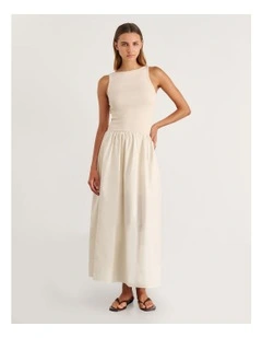 Emma Mixed Media Dress in Beige