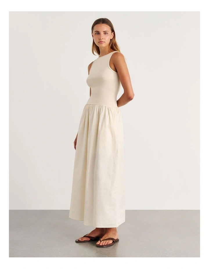 Emma Mixed Media Dress in Beige image 3