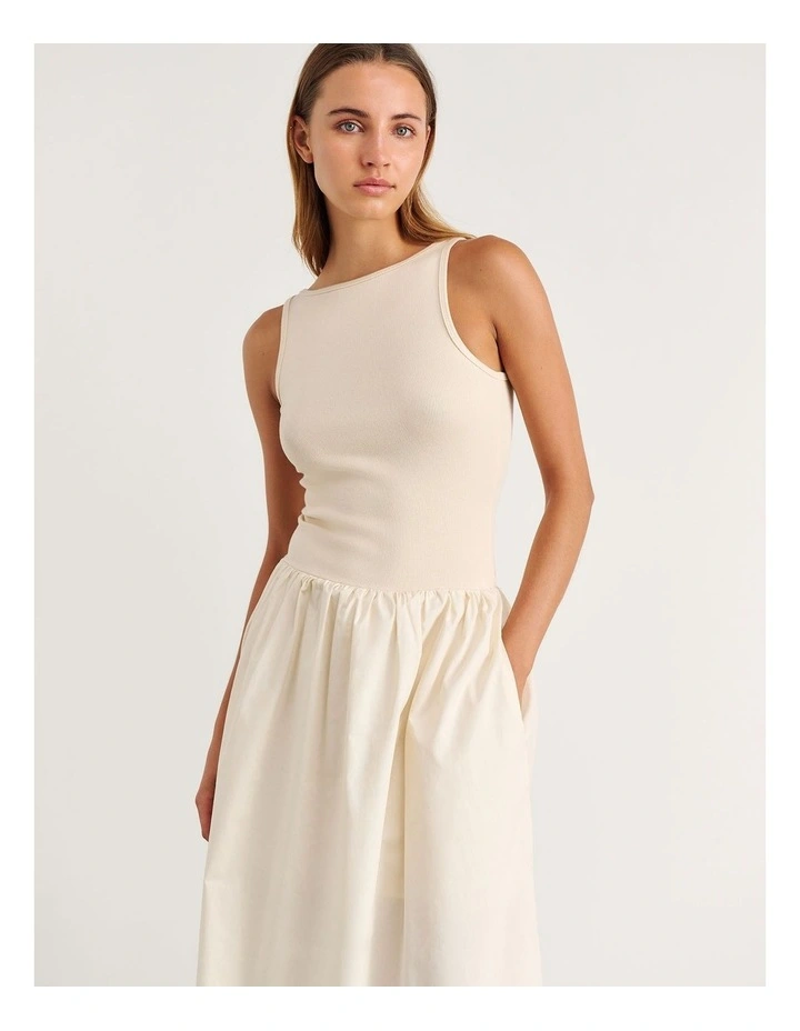 Emma Mixed Media Dress in Beige image 4