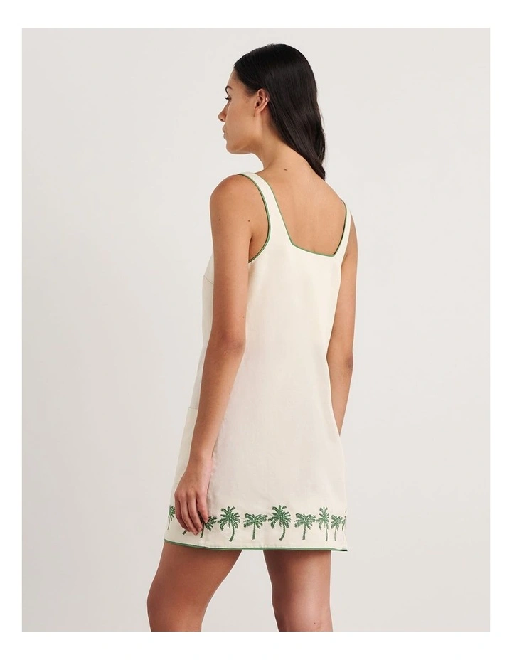 Palm Embroidered Mini Dress in Beige image 2