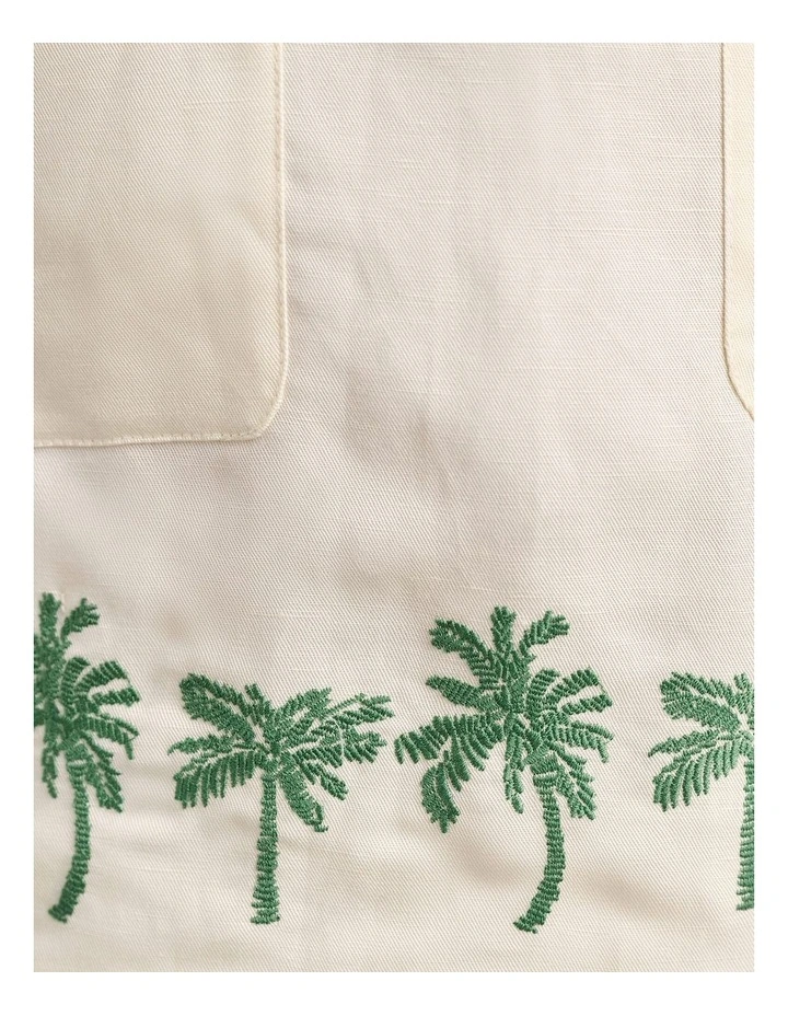 Palm Embroidered Mini Dress in Beige image 7