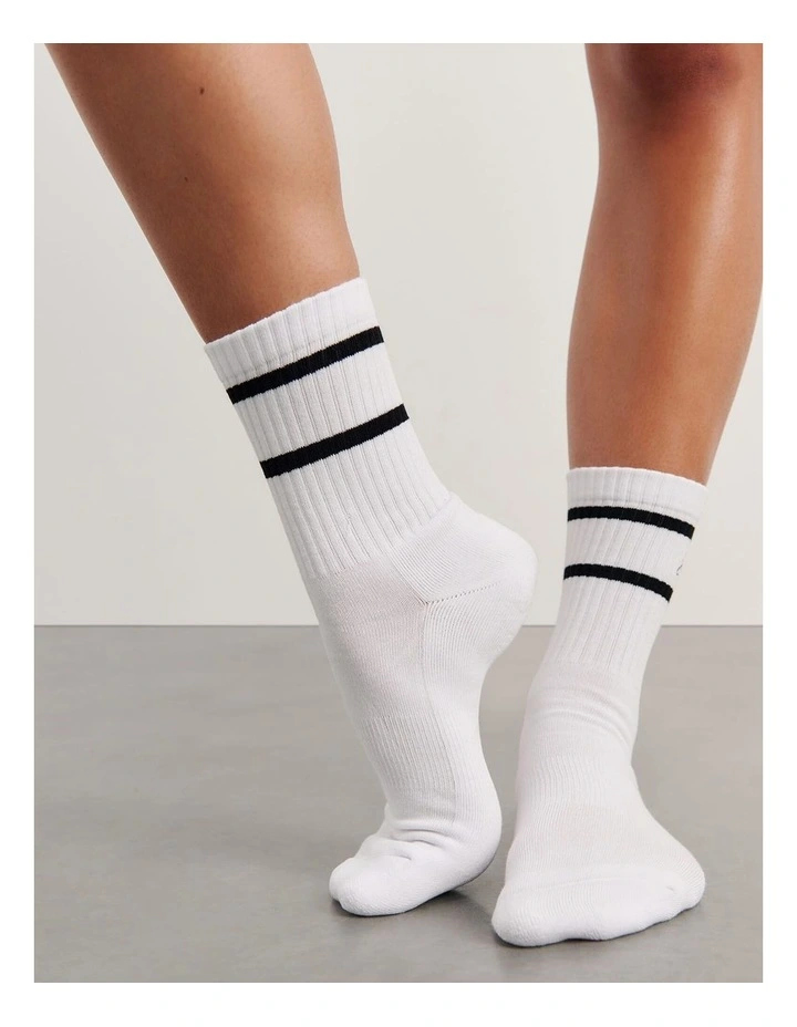 Embroidered Sport Sock in White image 3
