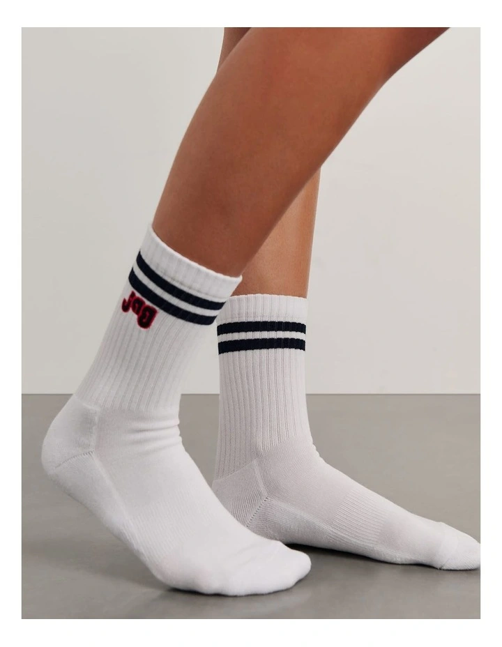 Jag Embroidered Sport Socks in White image 3