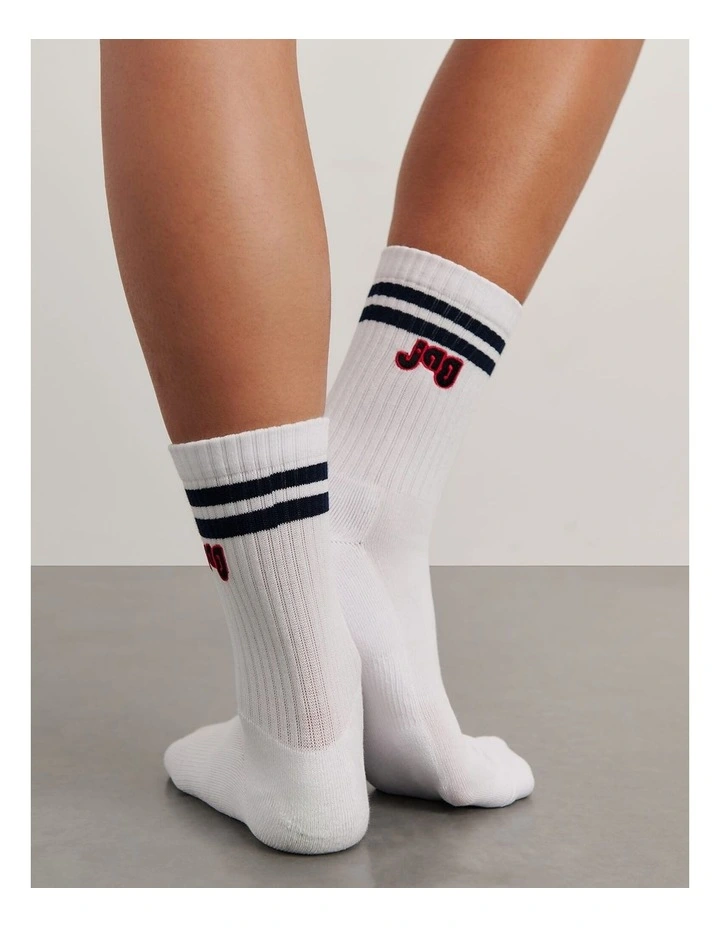 Jag Embroidered Sport Socks in White image 5
