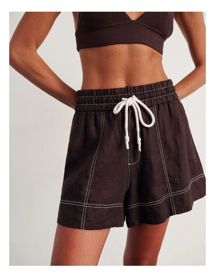 Gigi Linen Pull On Shorts in Brown image 1