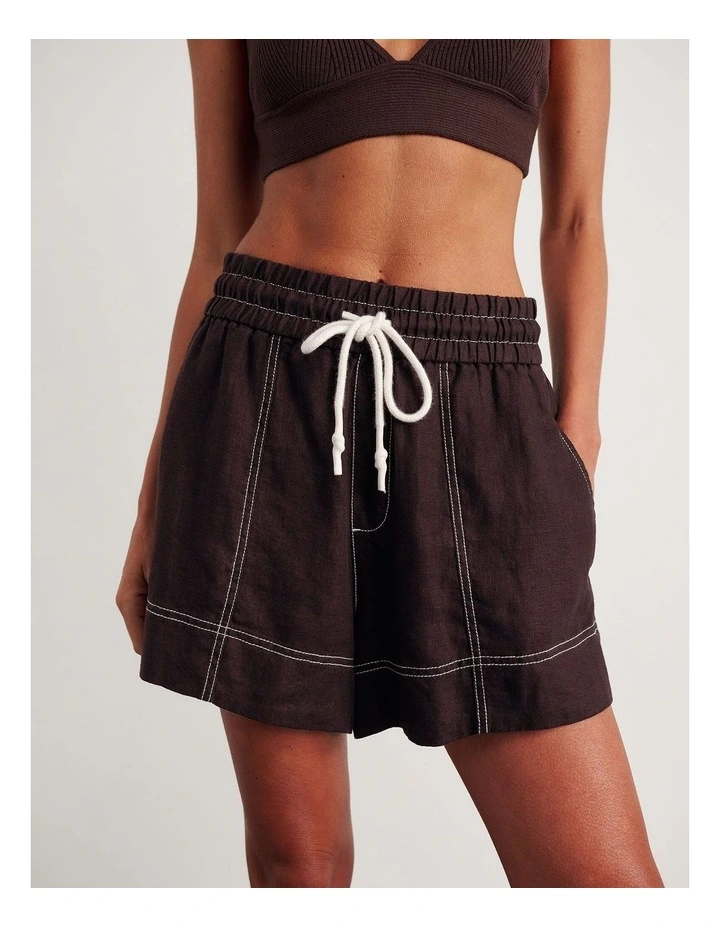 Gigi Linen Pull On Shorts in Brown image 6