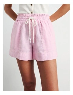 Gigi Linen Pull On Short in Pink