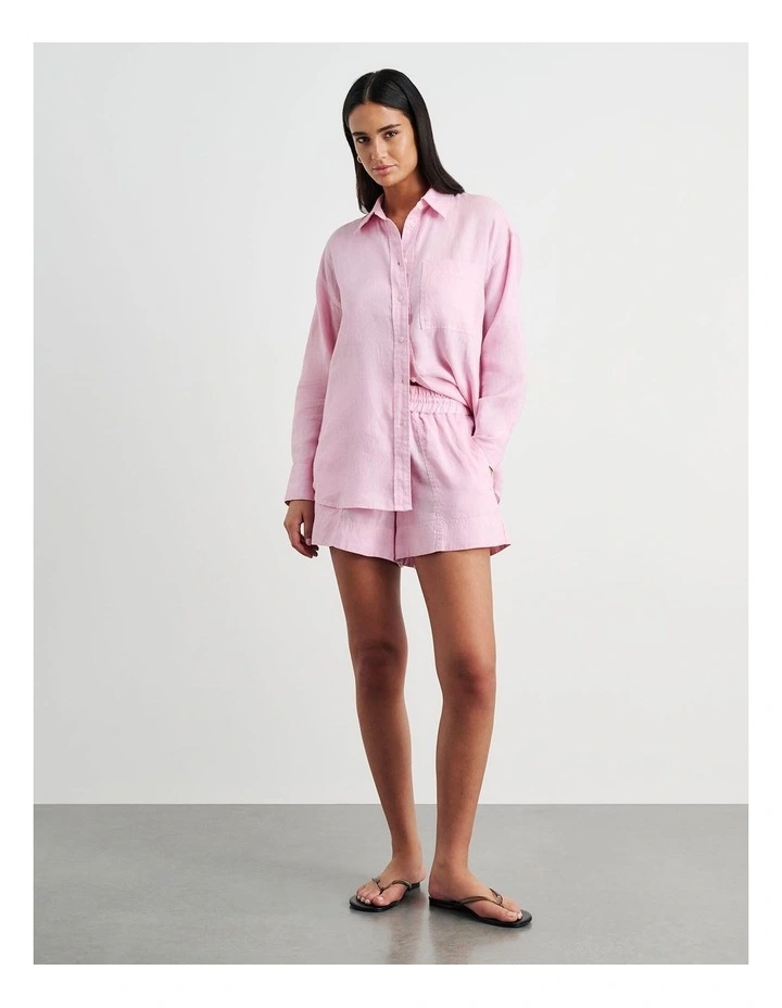 Gigi Linen Pull On Short in Pink image 4