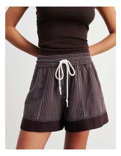 Gigi Stripe Pull On Short in Brown