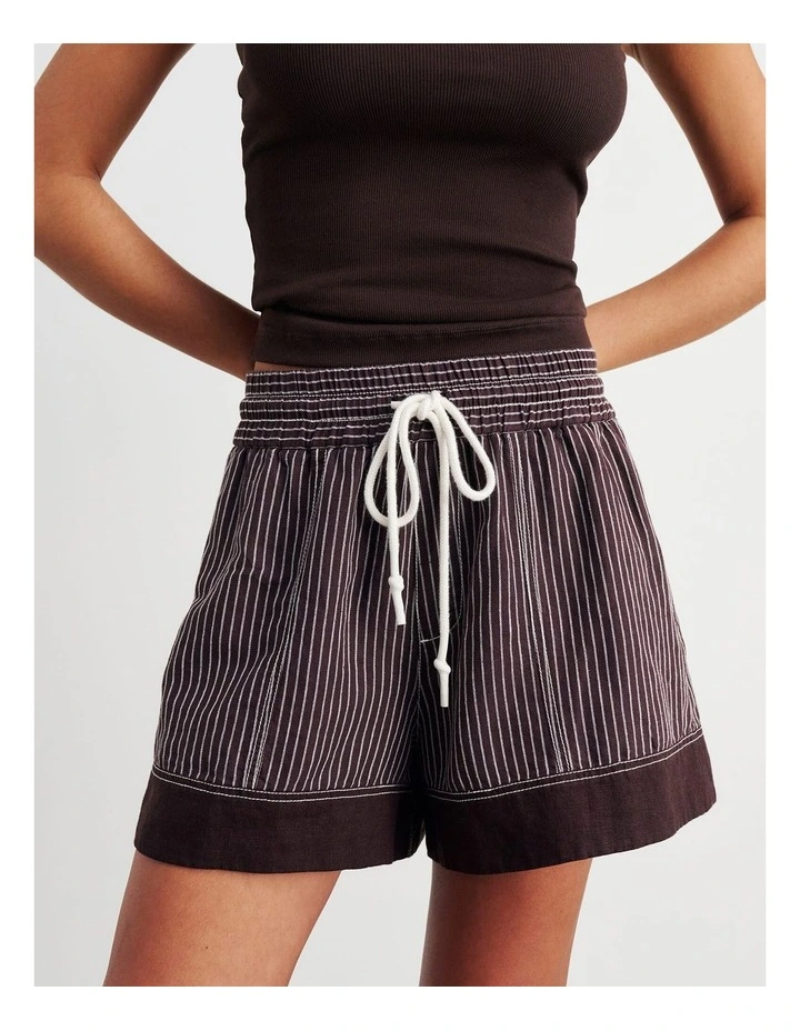 Gigi Stripe Pull On Short in Brown image 1