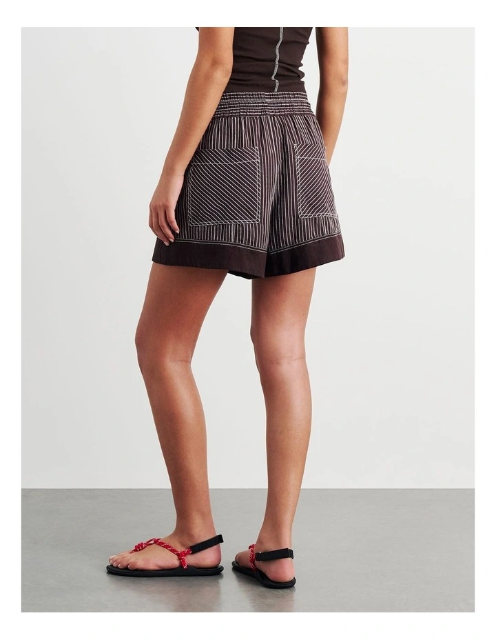 Gigi Stripe Pull On Short in Brown image 2