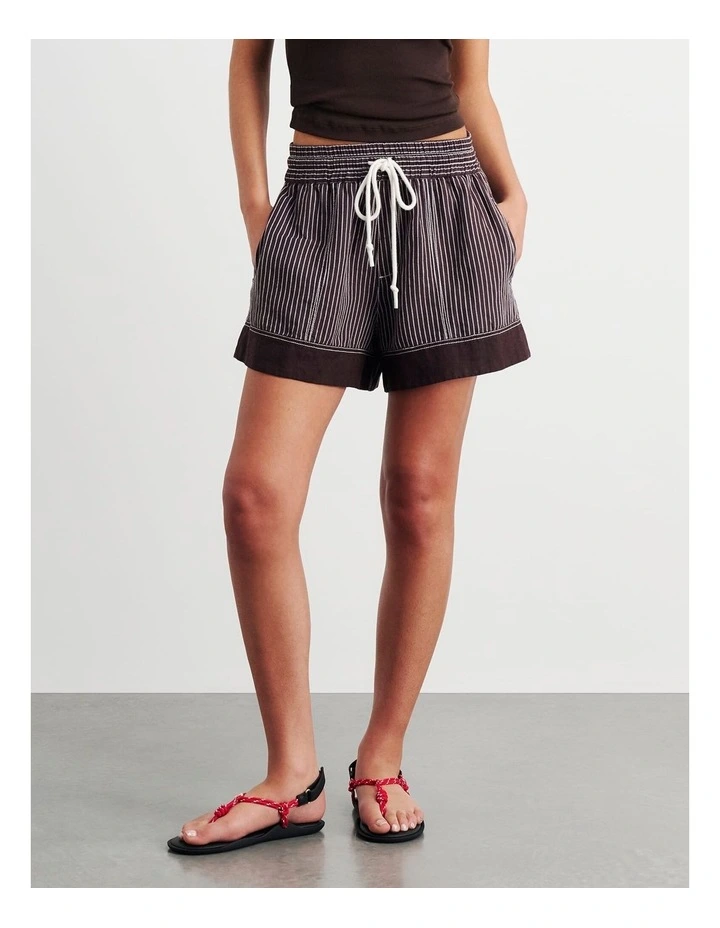 Gigi Stripe Pull On Short in Brown image 4