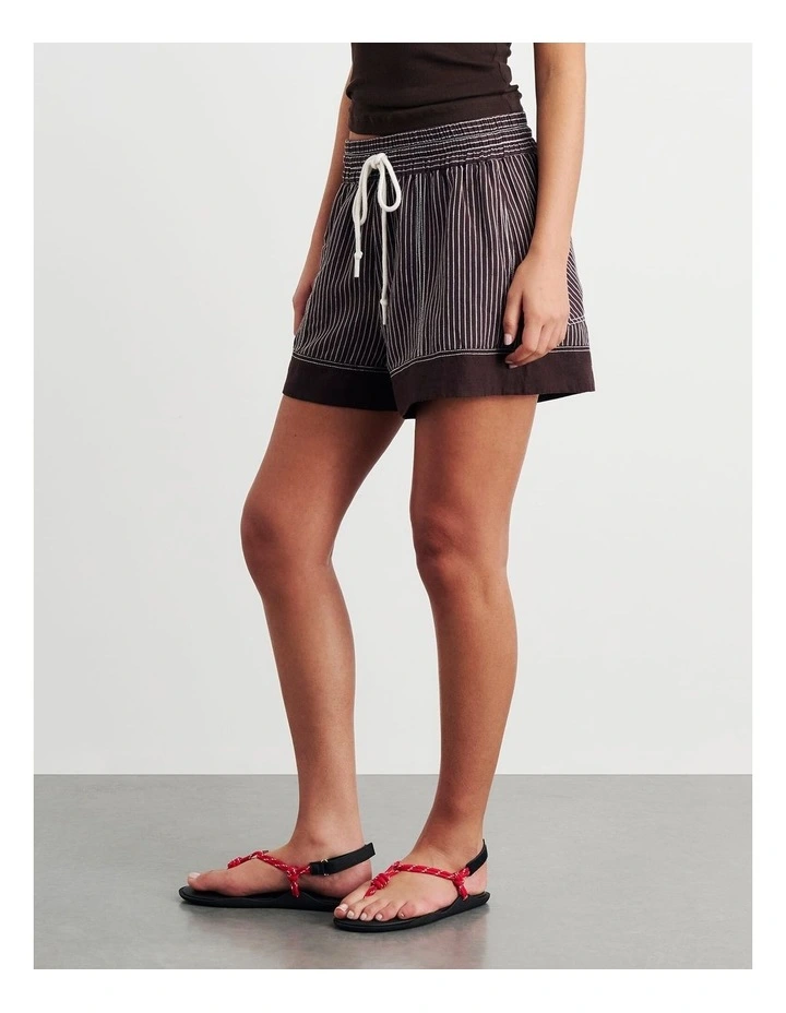 Gigi Stripe Pull On Short in Brown image 5