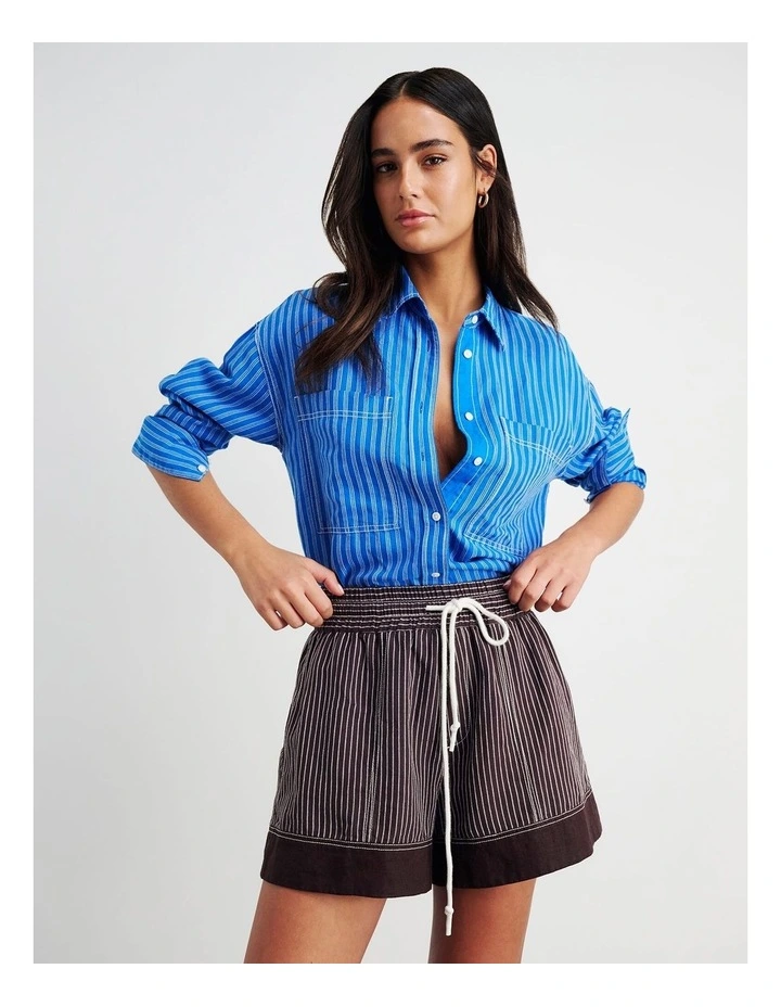 Gigi Stripe Pull On Short in Brown image 6