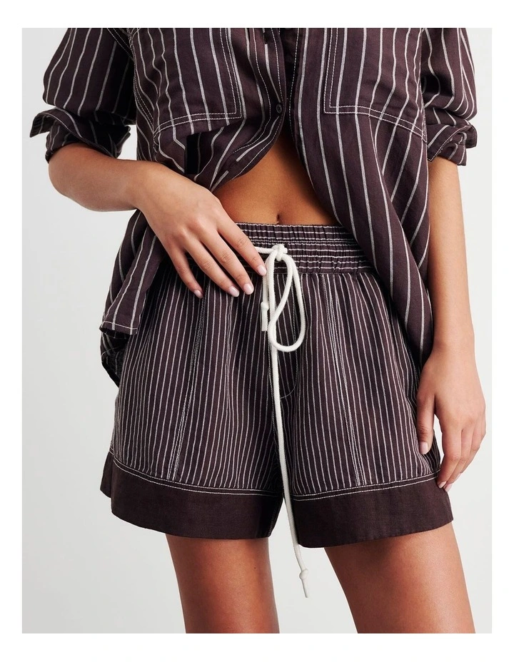 Gigi Stripe Pull On Short in Brown image 7