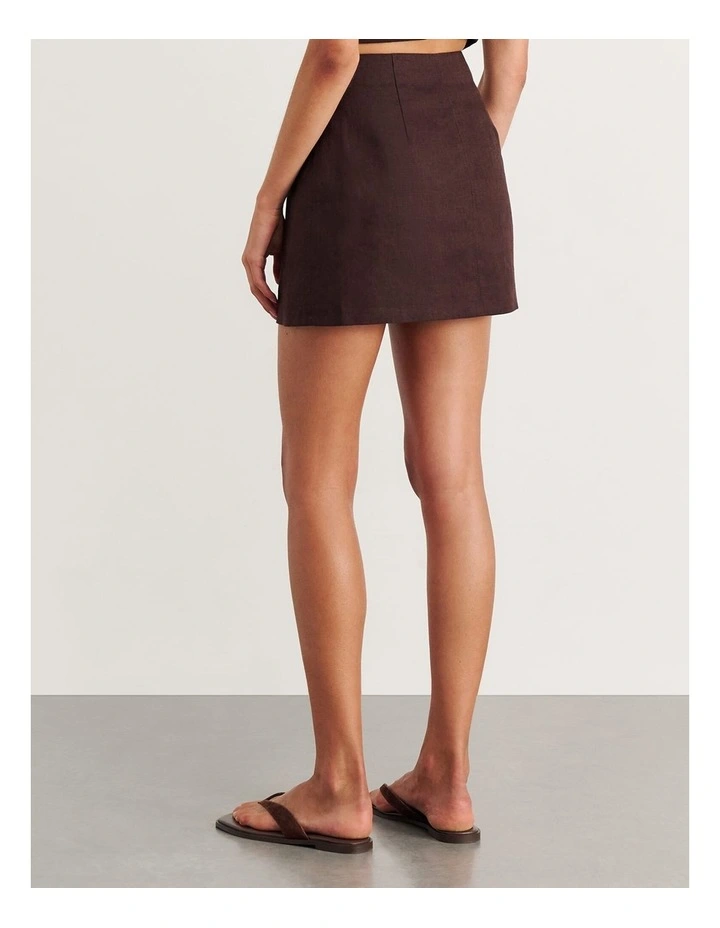 Kayla Linen Wrap Mini Skirt in Brown image 2