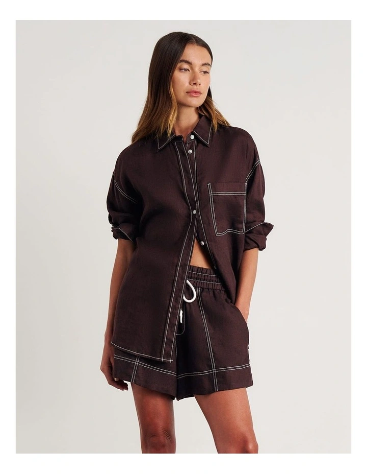 Gigi Linen Relaxed Shirt in Brown image 1