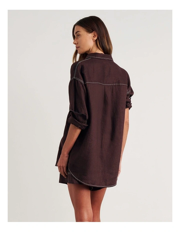 Gigi Linen Relaxed Shirt in Brown image 2