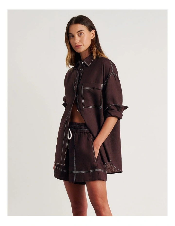 Gigi Linen Relaxed Shirt in Brown image 3