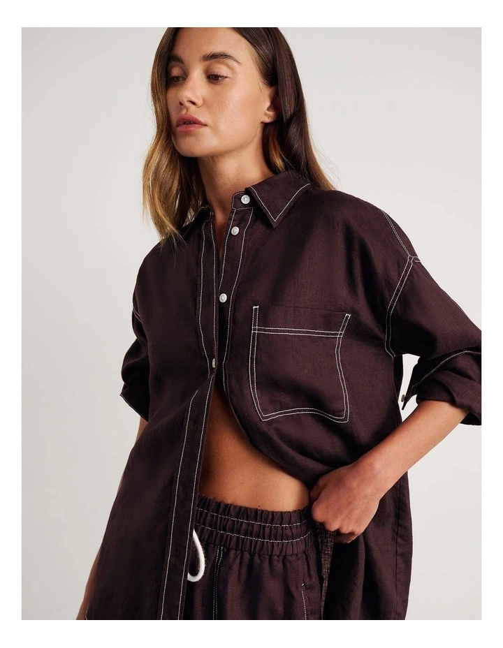 Gigi Linen Relaxed Shirt in Brown image 4