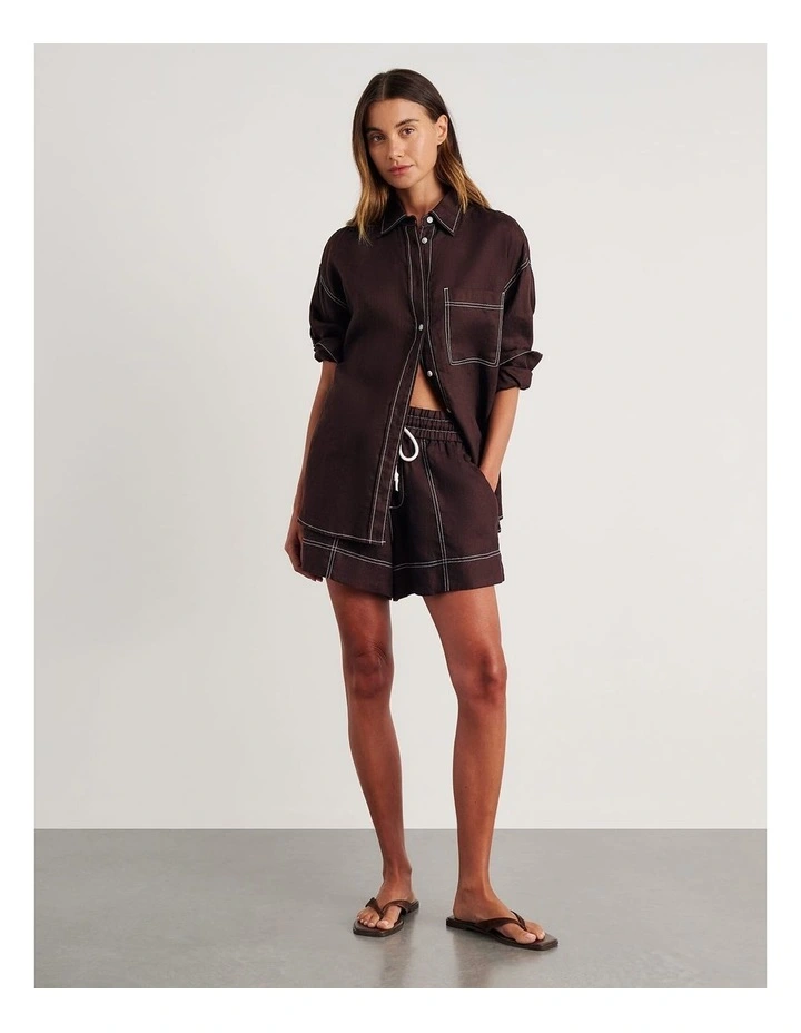 Gigi Linen Relaxed Shirt in Brown image 5