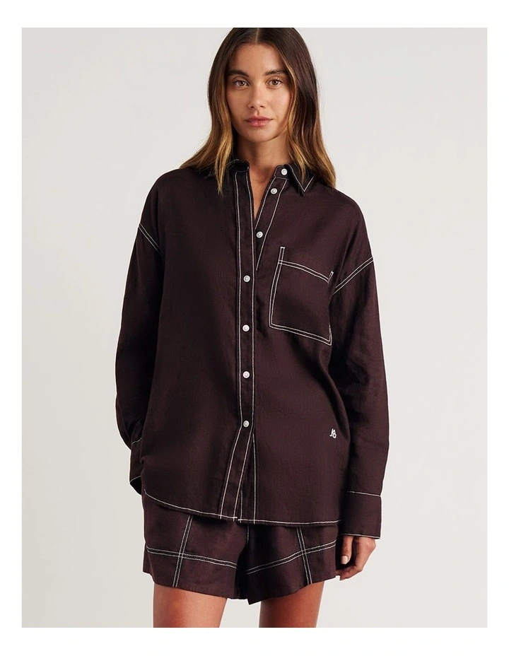 Gigi Linen Relaxed Shirt in Brown image 6